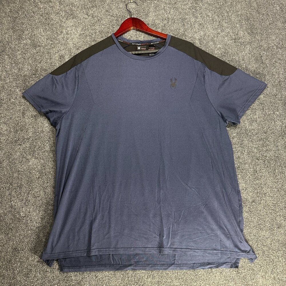 Spyder Active Tee Shirt Mens XXL Blue Short Sleeve Crew Neck Reflective Pullover